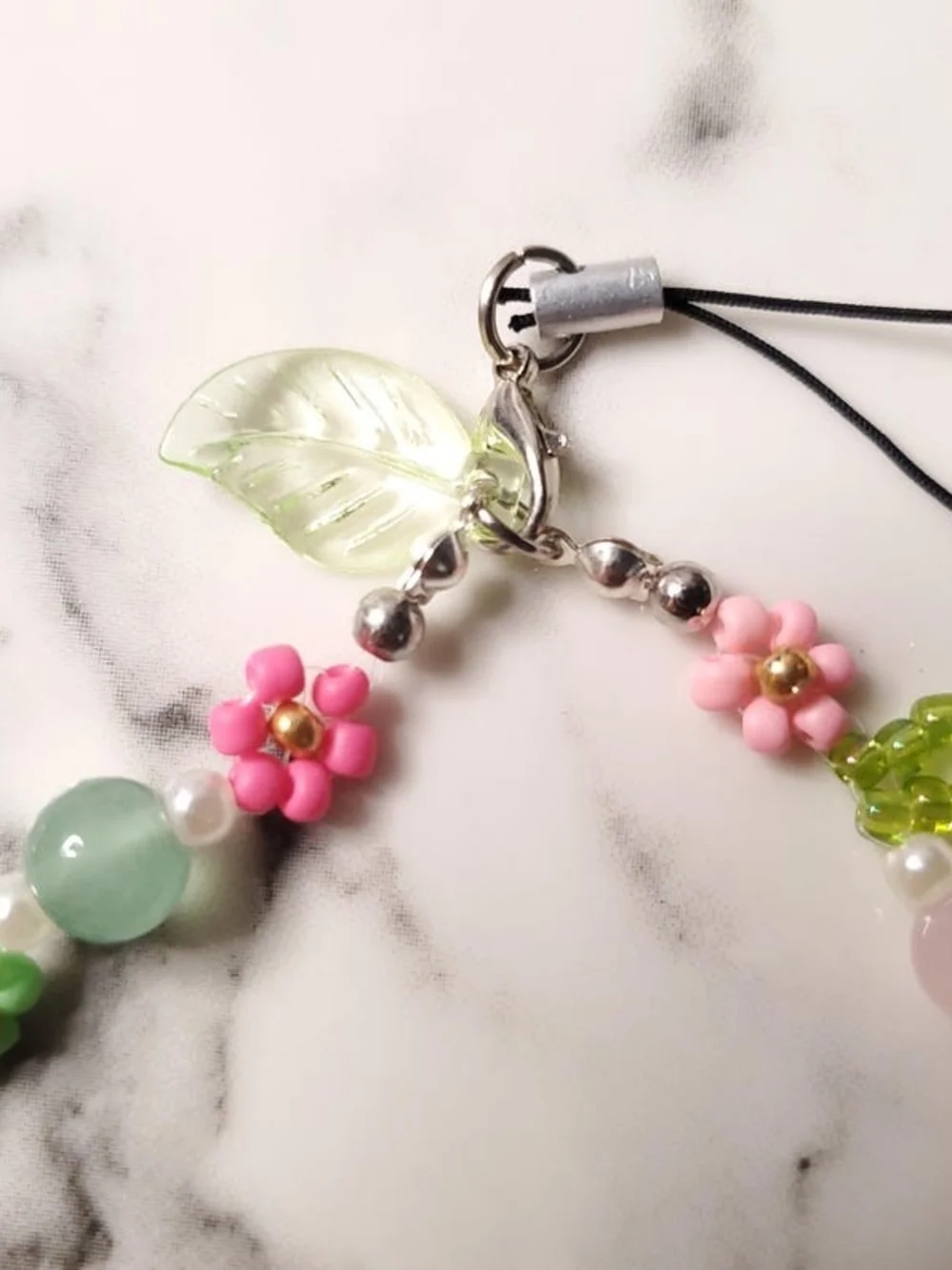 Pastel Beaded Floral Coquette Y2K Phone Charm Wristlet Bracelet